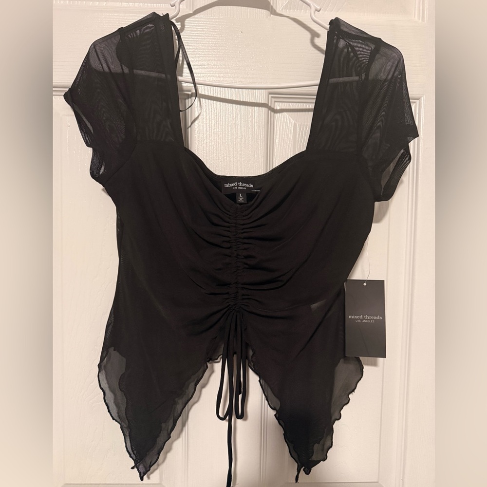 Mixed Threads Black Sheer Ruched Top